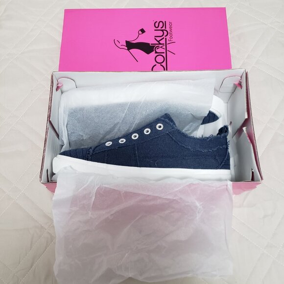 Corkys Babalu Canvas Laceless Slip-On Sneakers Navy Women's Size 8 NWT - Picture 8 of 10